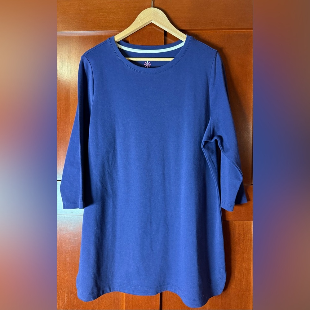 Isaac Mizrahi Midnight Blue Cotton Tunic Top With 3/4 Sleeves XL